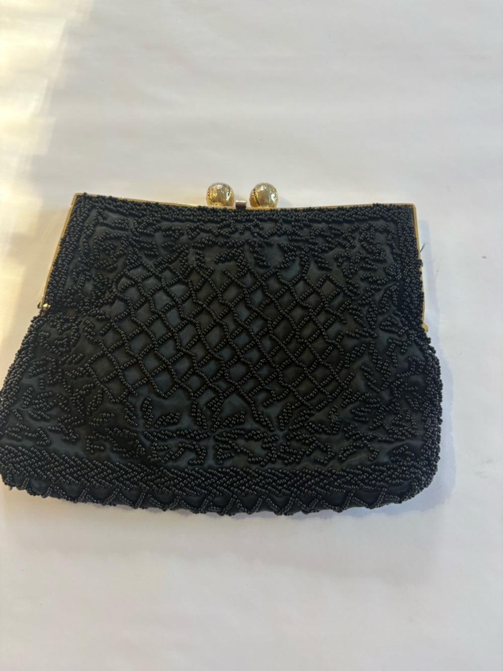 Walborg Black Beaded Evening Clutch with Gold Kiss Lock